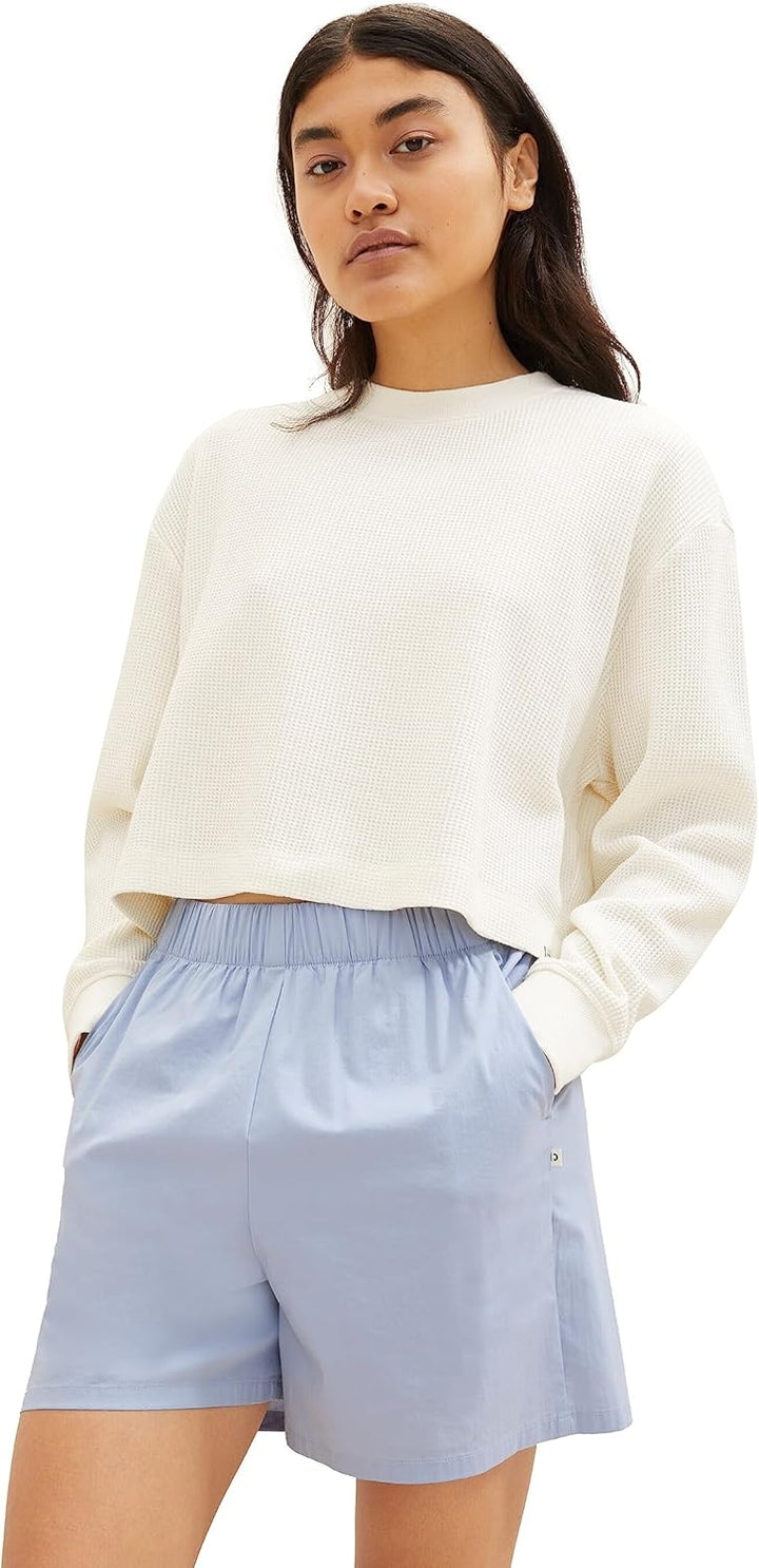 TOM TAILOR Denim Damen Cropped Basic Sweatshirt L 10348-gardenia White, L 10348-gardenia White