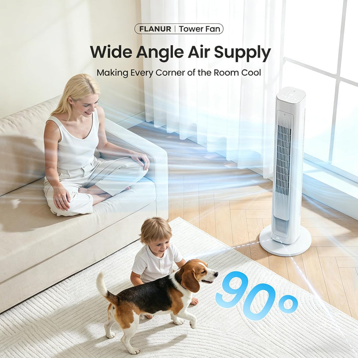 FLANUR Turmventilator, 23dB Ventilator Leise mit Kühlung, 108cm WiFi Alexa Tower Fan mit Fernbedienu