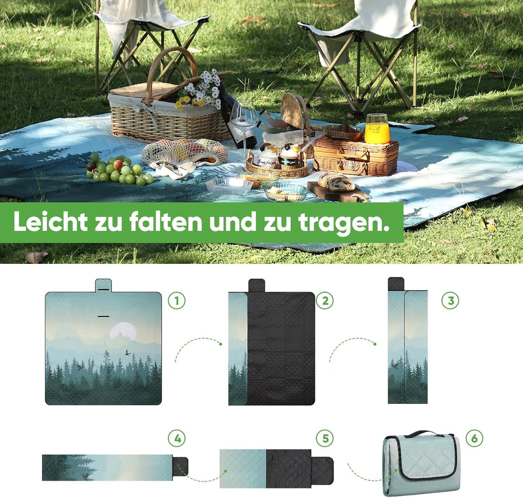 Picknickdecke isoliert 200 x 200cm XXL wasserdicht, 210D Oxford Campingdecke Stranddecke Ultraleicht