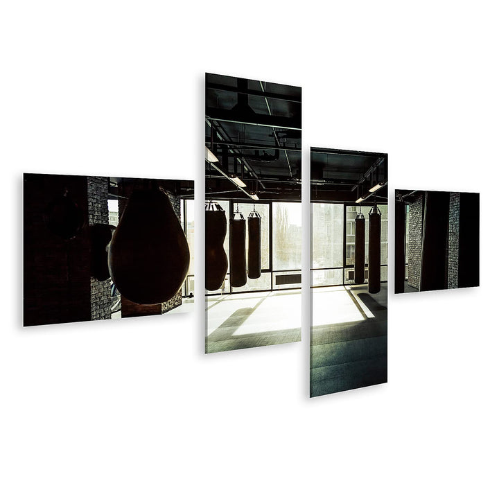 islandburner Bild auf Leinwand Fitnessstudio Mit Boxsäcken Dunkel Bilder Wandbilder Poster Leinwand