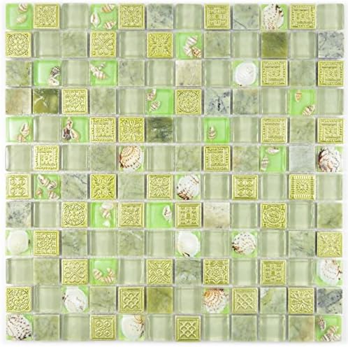 Mosaik Fliese Transluzent grün Glasmosaik Crystal Stein Muschel grün für WAND BAD WC KÜCHE FLIESENSP