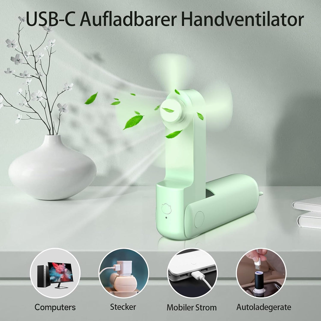 Handventilator to Go, 125g Ultraleichter Taschenventilator Mini, 20H Max Akku mit Powerbank, USB Auf