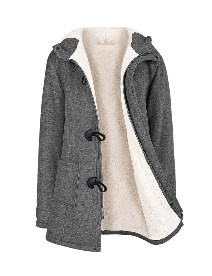 Yuson Girl Winterjacke Damen Fleecejacke Lang Wintermantel Warm Hornknopfjacke Einfarbig Kapuzenpull