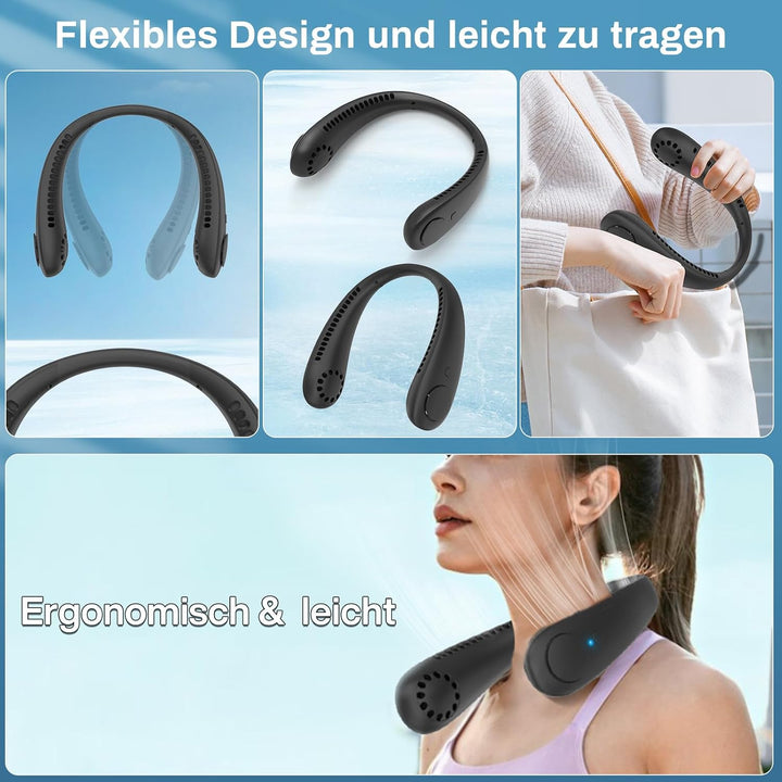 Timiyou Leise Halsventilatoren, Nackenventilator mit 360° Luftstrom, Hands Free Bladeless Fan, Tragb