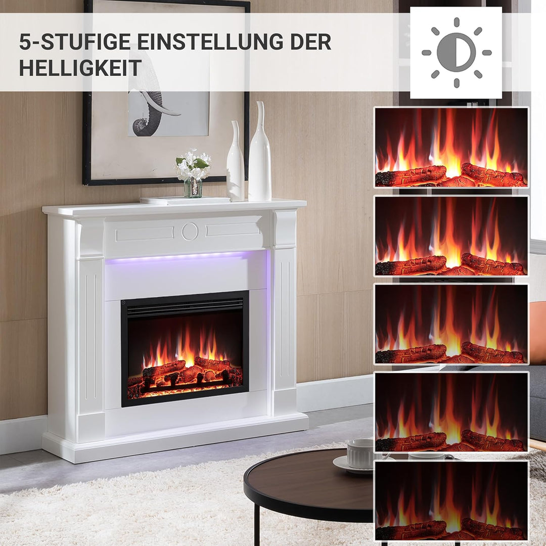 RICHEN Hikaru Elektrokamin - Standkamin mit Heizung bis 2000W, 3D-Flammeneffekt, LED-Beleuchtung, Kn