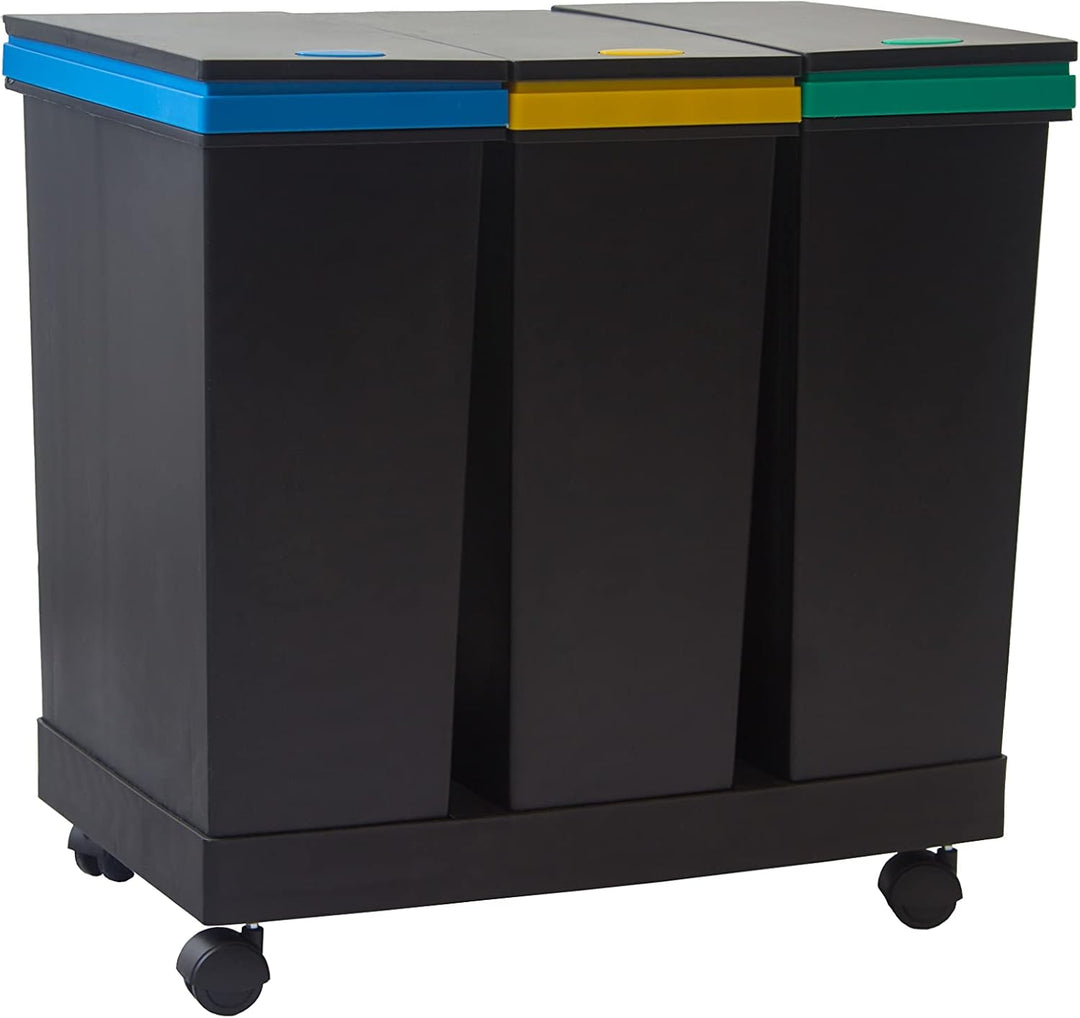 Smarty Ecobin, 3 Behälter für die getrennte Abfallentsorgung, insgesamt 63 L - 55 x 34 x 50 cm, Schw
