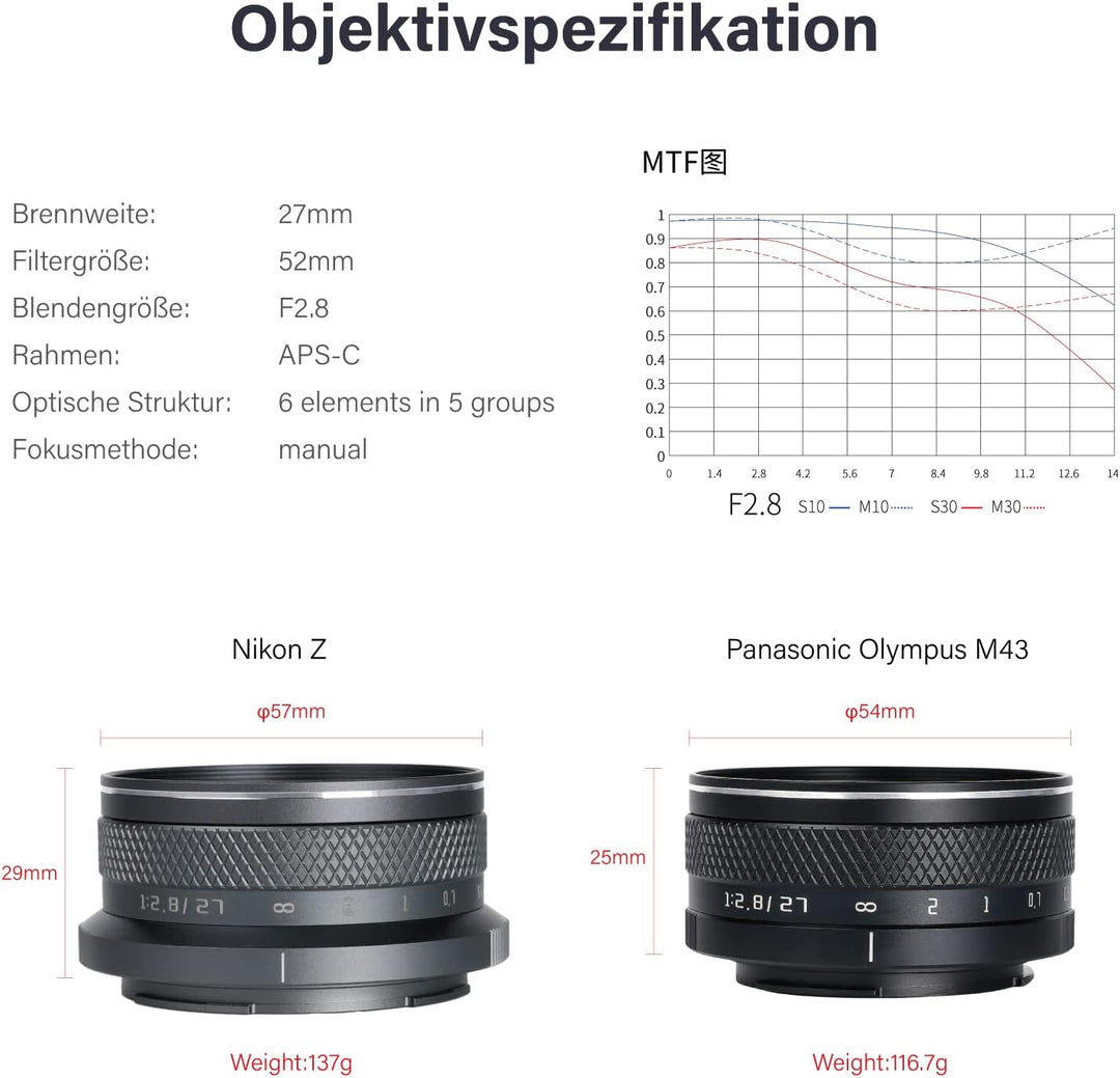 AstrHori 27 mm F2,8 II Objektiv mit grosser Blende Manuelles APS-C-Objektiv Kompatibel mit Fuji Fuji