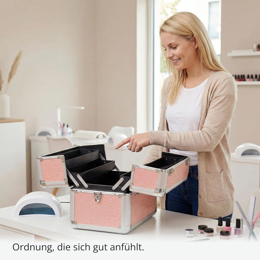 N&BF Kleiner Profi Kosmetikkoffer in Pink | Robust Dank ABS Kunststoff & hochwertigen Alu | Abschlie