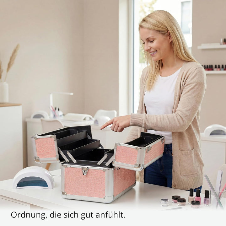 N&BF Kleiner Profi Kosmetikkoffer in Pink | Robust Dank ABS Kunststoff & hochwertigen Alu | Abschlie