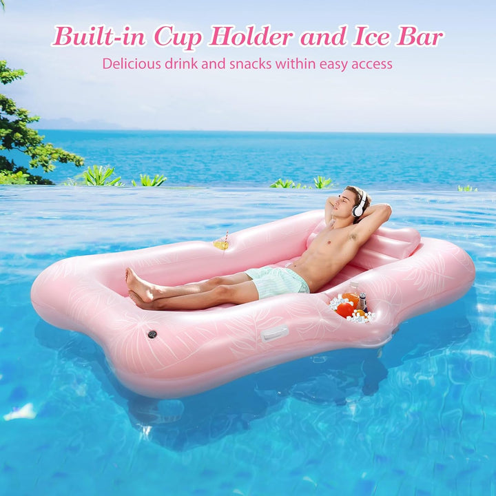 MoKo Pool Luftmatratze Erwachsene, Gross Schwimmbett mit EIS Bar, Solarium Pool Loungesessel Aufblas
