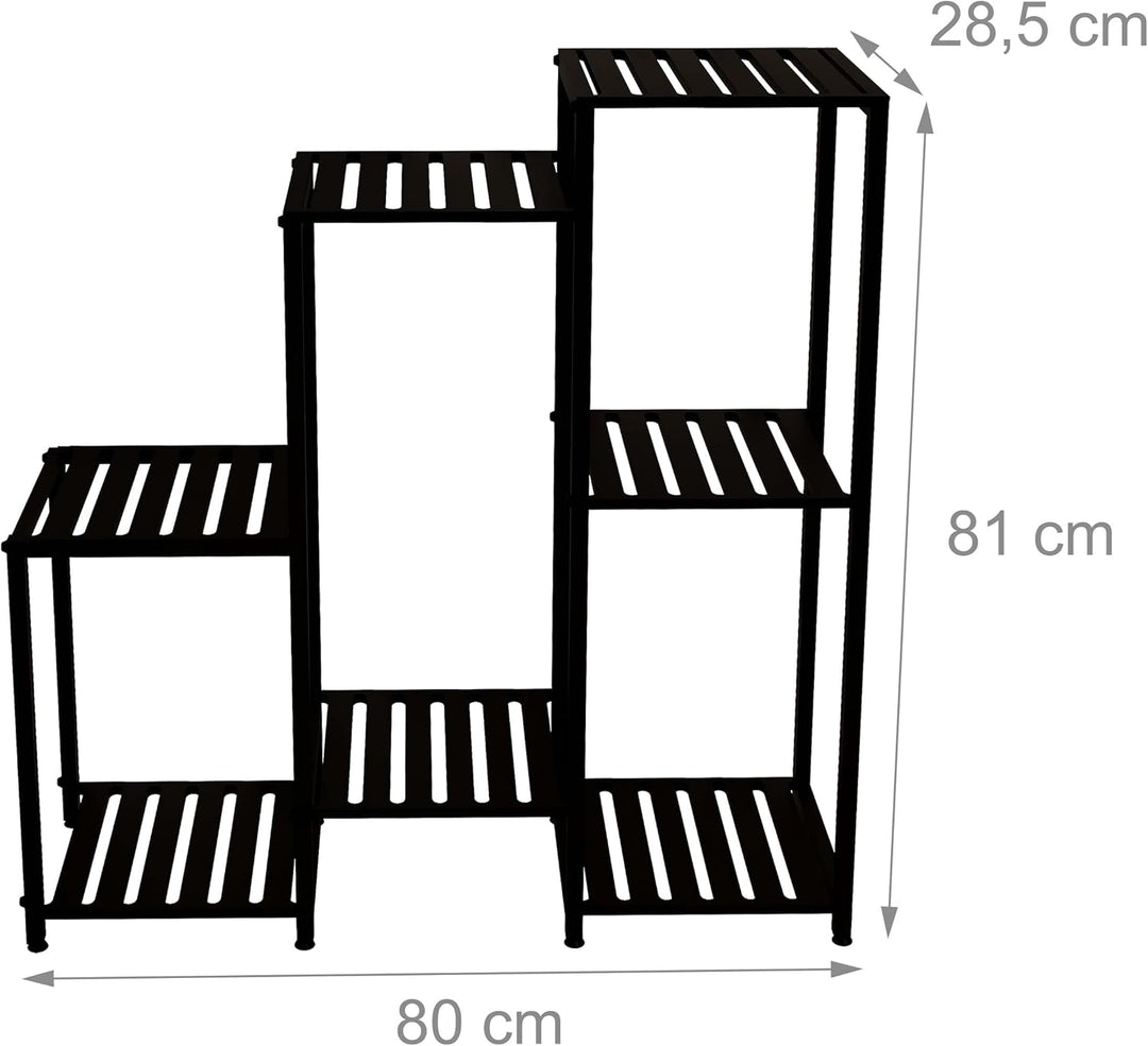 Relaxdays Pflanzenregal 7 Ebenen für Ihre Schätze Grün Metall HxBxT 81x80x28,5cm Schwarz 81 x 80 x 2