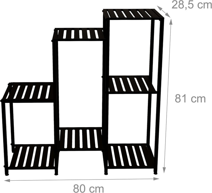 Relaxdays Pflanzenregal 7 Ebenen für Ihre Schätze Grün Metall HxBxT 81x80x28,5cm Schwarz 81 x 80 x 2