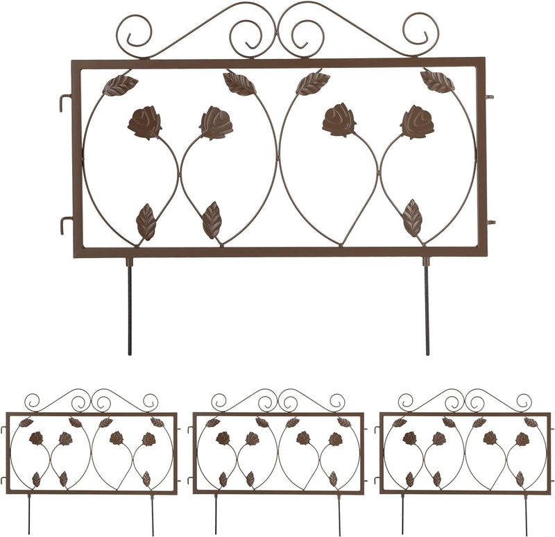 Relaxdays Beetzaun Metall, 4 Zaunelemente, HxB je 47x56,5 cm, Garten Beeteinfassung zum Stecken, flo