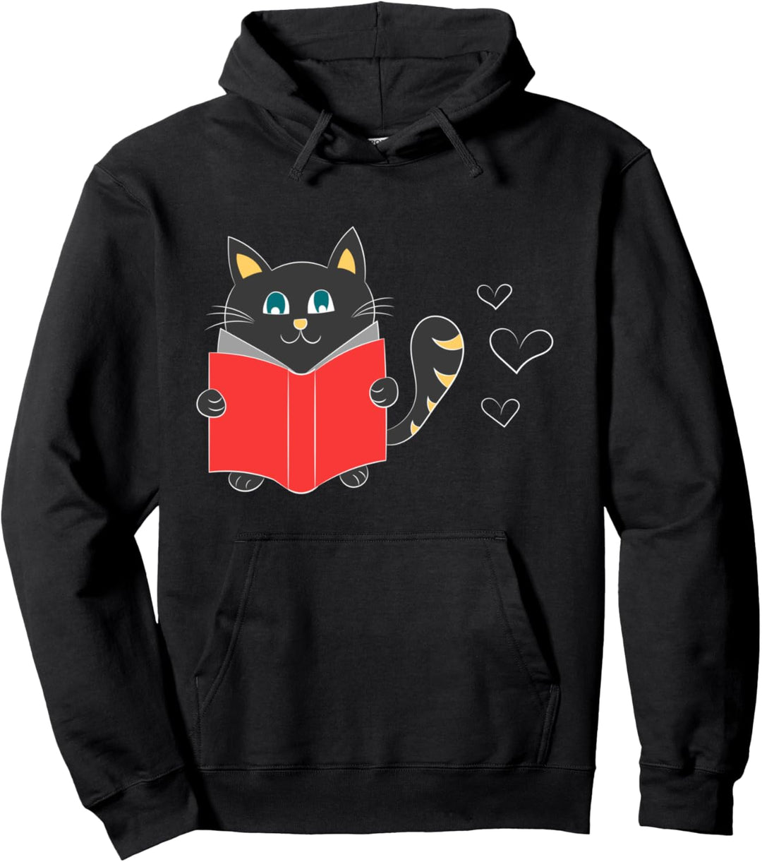 Katze Lesekatze Tierliebe Katzenfreund Hoodie Pullover Hoodie