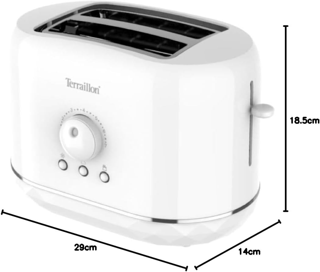 TERRAILLON - DIAMANT WEIss- Toaster – 2 Schlitze 13 cm – 6 Leistungsstufen (870 W) – Aufwärmen – Auf