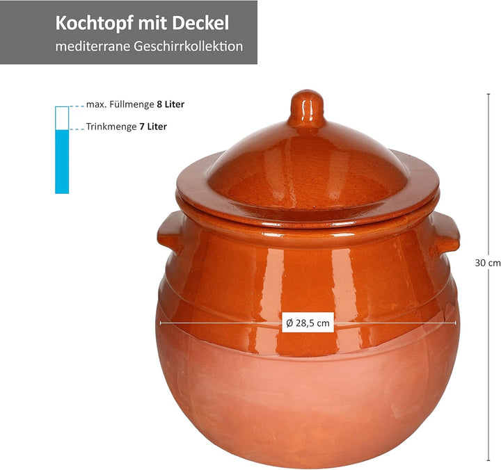 MamboCat Tontopf mit Deckel I 7 Liter I Stewpot, Eintopf, Suppentopf, Kochtopf I Mediterran I Unikat