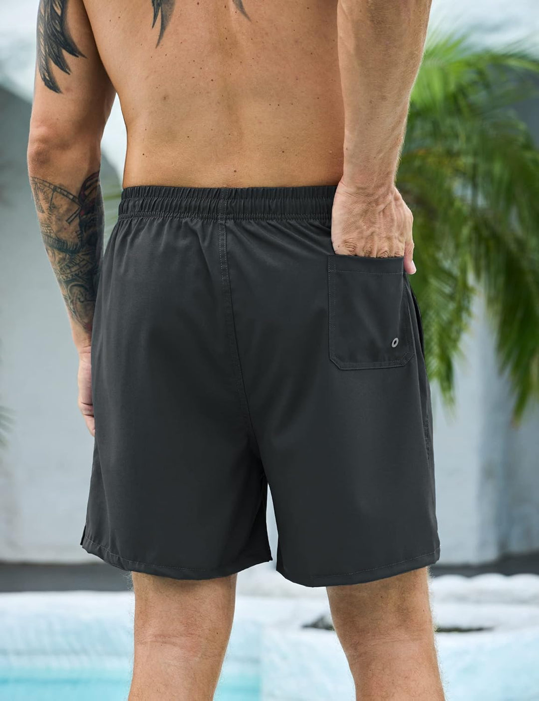 KBVOT Badehose Herren mit Kompression Liner Schnelltrocknend Badeshorts Männer Kurz Boardshorts Schw