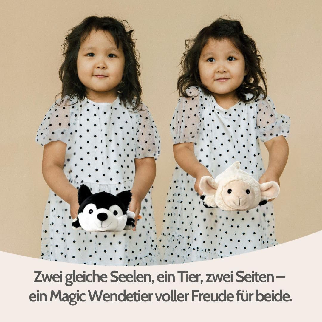Habibi Plush Classic – 1863 Magic „Wolf/Schaf“ mit Hirsekörnerfüllung, verwandelbares Wärmestofftier
