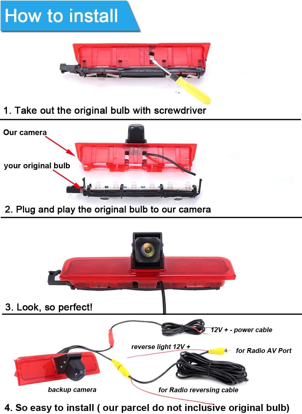 「18mm Linse Top Qualität Rückfahrkamera + 4.3 Zoll TFT LCD Bildschirm Monitor」Bremsleuchte Auto Dach