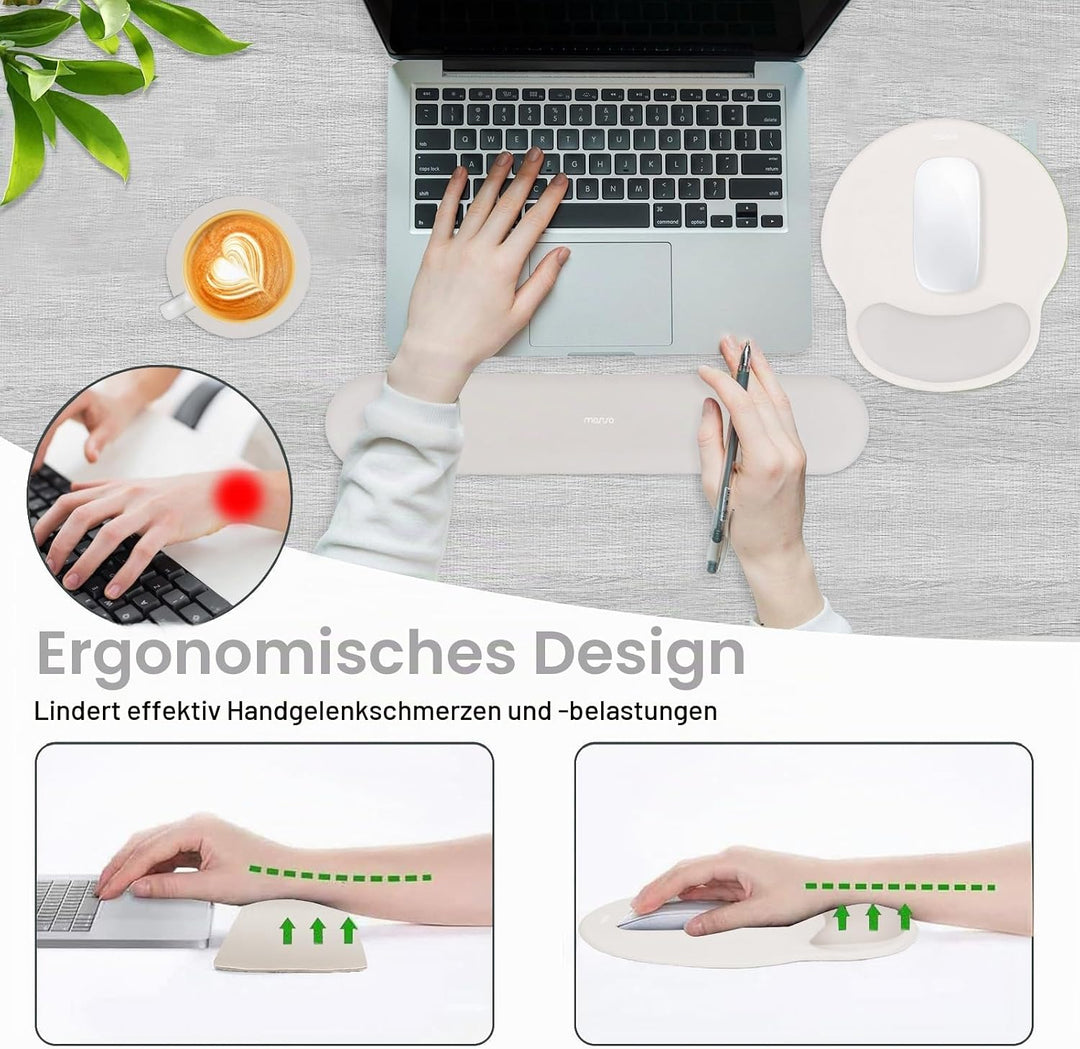 MOSISO Handgelenkstütze für Mauspad&Tastatur Set, Ergonomisch Kreisförmig Mauspad&Untersetzer Rutsch