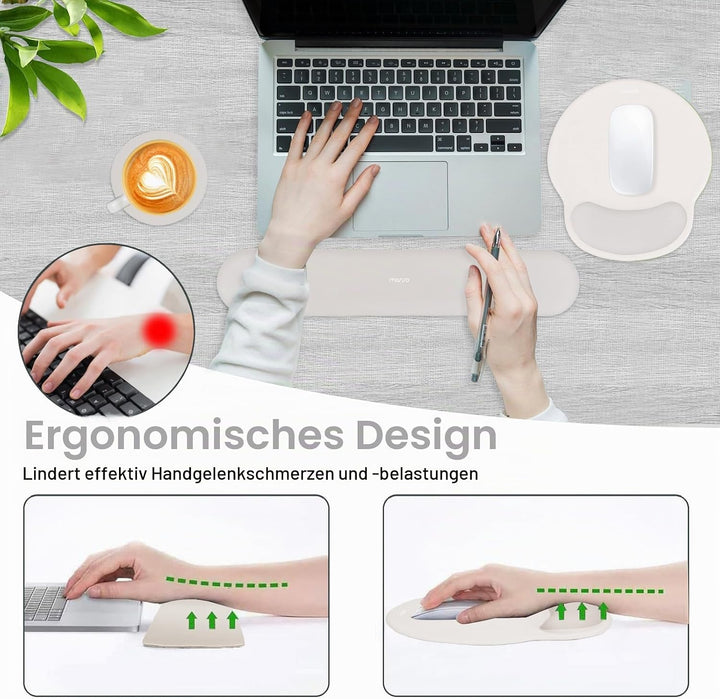 MOSISO Handgelenkstütze für Mauspad&Tastatur Set, Ergonomisch Kreisförmig Mauspad&Untersetzer Rutsch