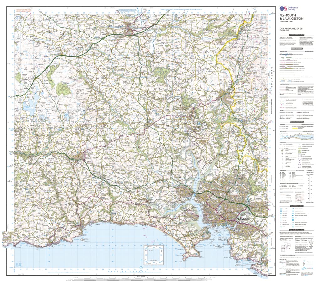 Plymouth & Launceston, Tavistock & Looe (OS Landranger Map, Band 201), Karte
