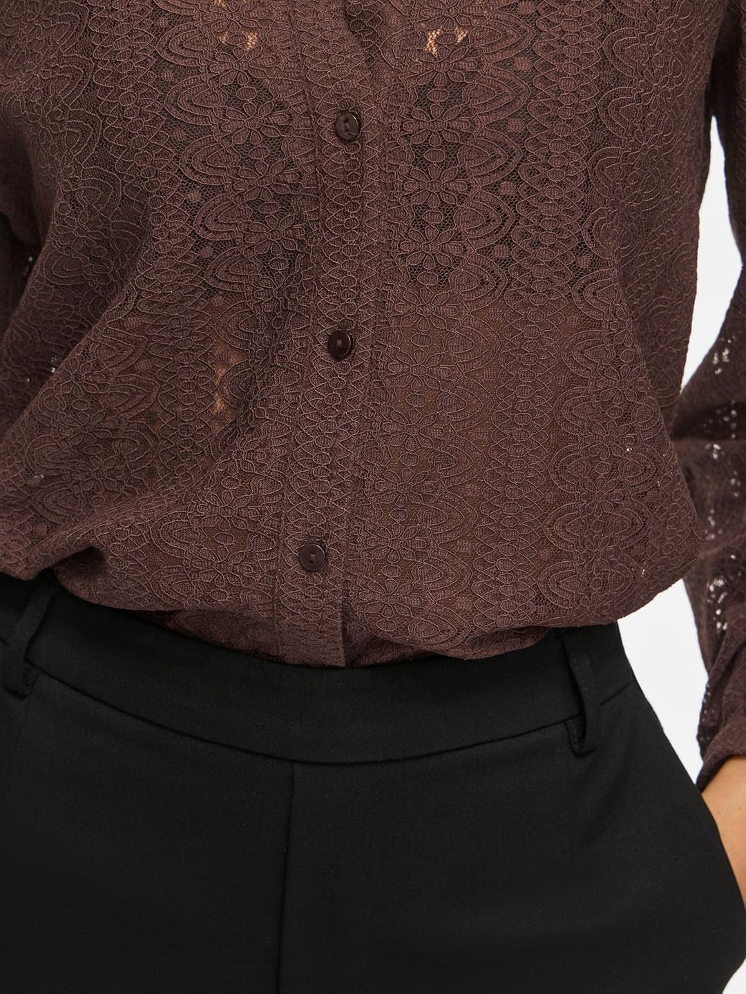 Vila Female Hemd VICHIKKA Spitzen | Shirt S Coffee Bean, S Coffee Bean