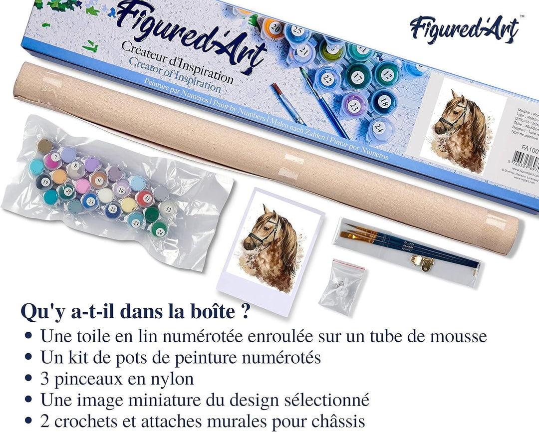Figured'Art Malen Nach Zahlen Erwachsene Braunes Pferd - Paint by Numbers Basteln DIY Bastelset 40x5