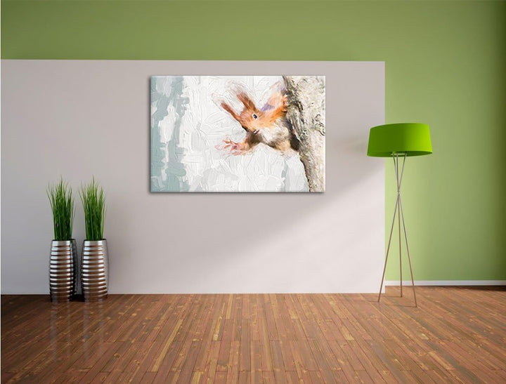 Pixxprint Neugierig rotes Eichhörnchen Kunst Pinsel Effekt, Format: 100x70 auf Leinwand, XXL riesige