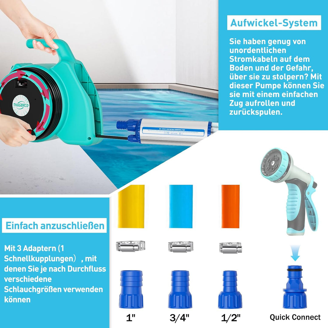 630GPH Wasserumfüllpumpe für Makita 18V Akku, 2400 L/Ht Tauchpumpe mit 16ft Kabel,120W Ölpumpe für G