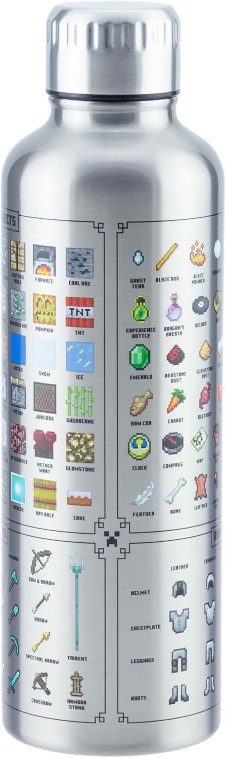Minecraft Metall-Trinkflasche - Offiziell lizenziert, auslaufsicher, für heisse &amp; kalte Getränke, mi