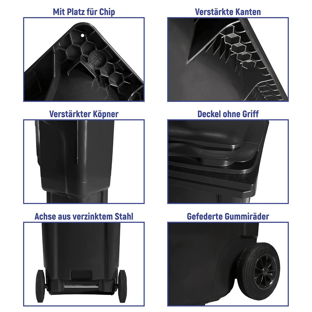 Hardwex Mülltonne mit 2 Rädern und Deckel, Müllgrossbehälter, Abfalltonne, Mülleimer, Volumen: 240 L
