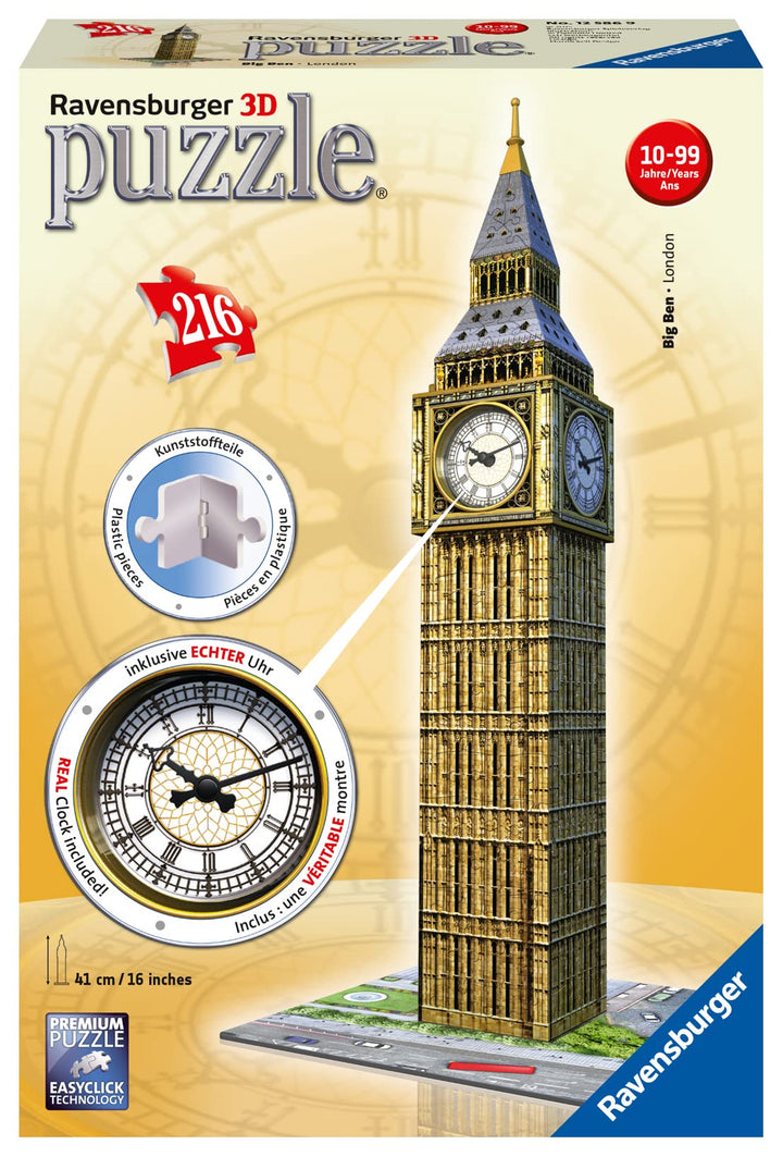 Ravensburger 3D Puzzle 12586 - Big Ben mit Uhr - 216 Teile - Das weltbekannte Londoner Wahrzeichen z