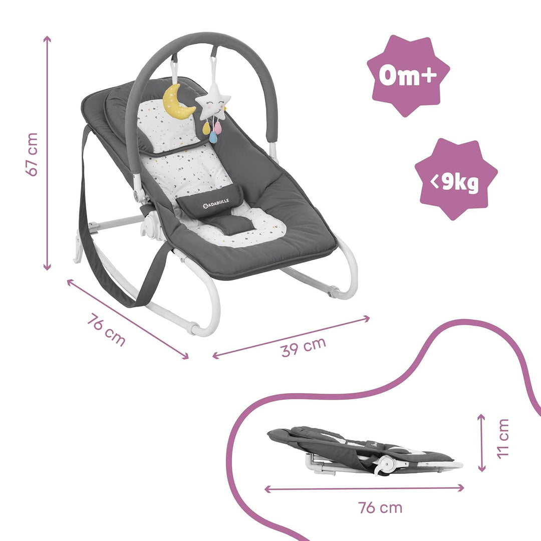 Badabulle Easy Moonlight Babywippe, mit integrierter Kopfstütze, 5-fach verstellbarer Rückenlehne, a