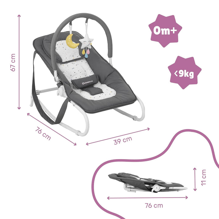 Badabulle Easy Moonlight Babywippe, mit integrierter Kopfstütze, 5-fach verstellbarer Rückenlehne, a