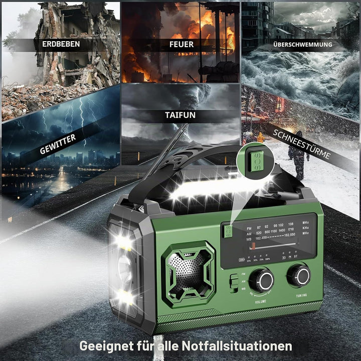 Kurbelradio- 27000mAh Notfallradio mit Kurbel und Solar, FM/AM Tragbar Solar Emergency Radio mit SOS
