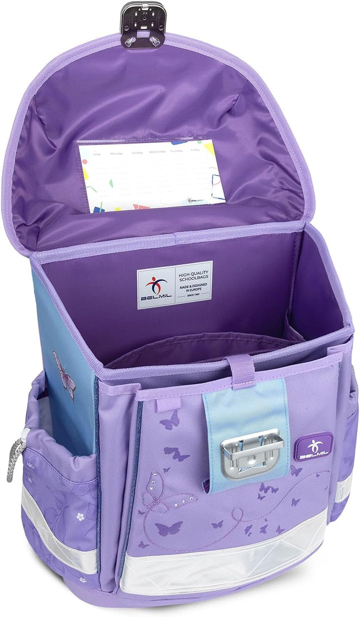 Belmil Classy Schulranzen Set 4 - teilig (403-13/AG/S) M Purple Blue Butterfly, M Purple Blue Butter