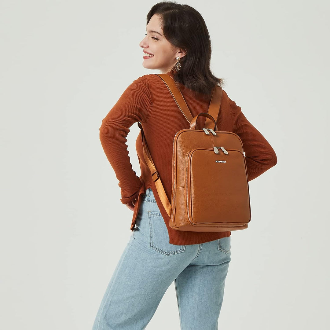 BOSTANTEN Leder Rucksack Damen Reiserucksack Tagesrucksack Casual Backpack Daypacks Braun A-02-braun