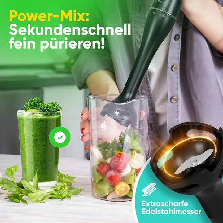 Clatronic® Stabmixer für Smoothies Shakes Suppen | Turbo-Funktion | 350W Pürierstab | Edelstahlmesse