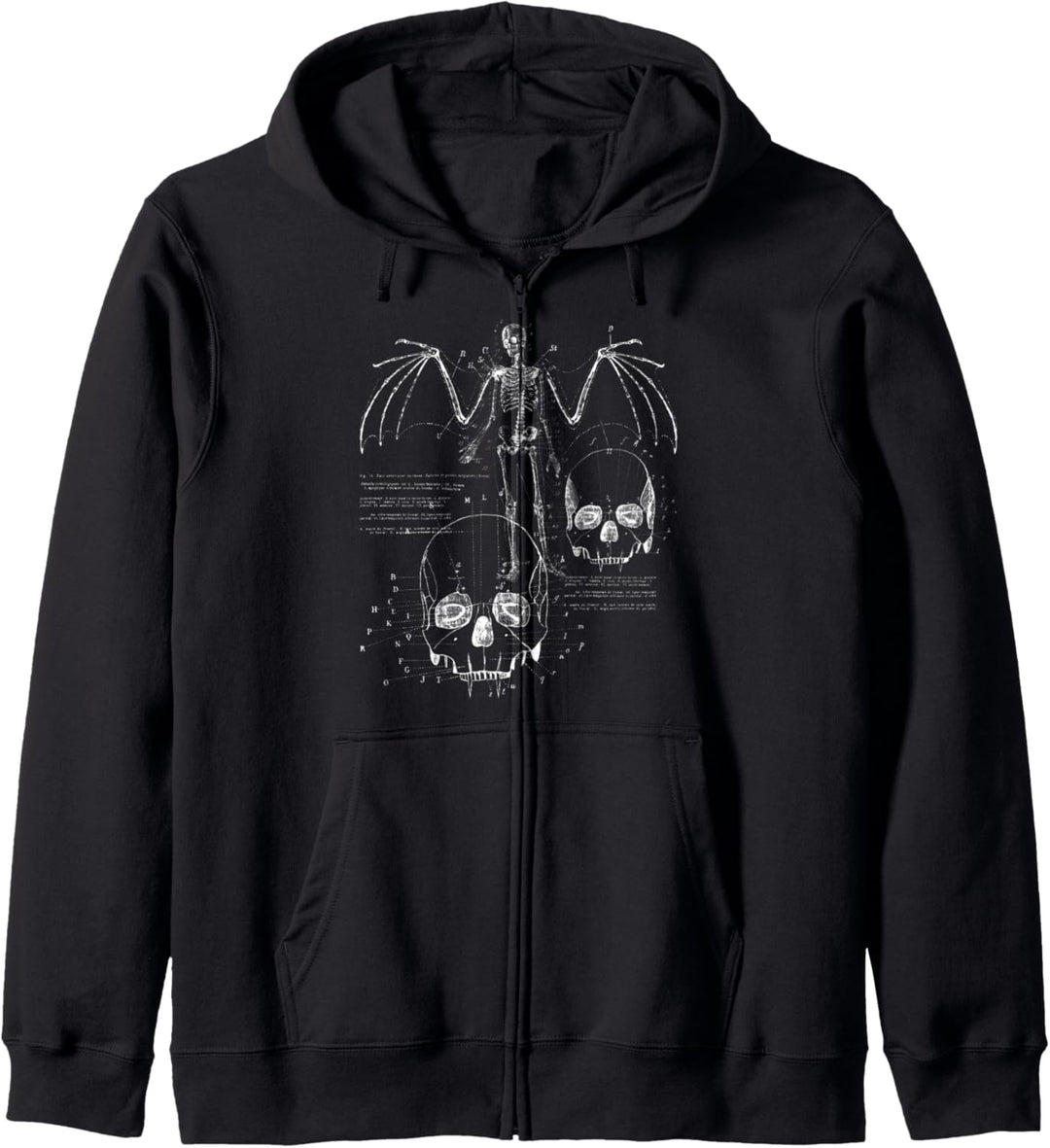 Anatomy Of A Vampire Skull w/ Fangs, Bat Wings & Skeleton Kapuzenjacke