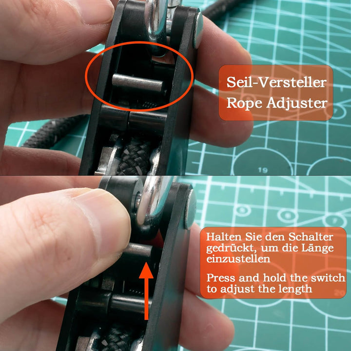 Flaschenzug mit Seilspanner, Seilratsche mit 4m Seil, Umlenkrolle mit Zeltspanner, Abspannseile mit