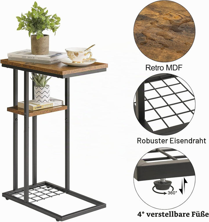 YMYNY Beistelltisch 2er-Set, Kaffeetisch mit Lagerregal, Drahtgeflecht, Eleganter Sofatisch, für Kaf