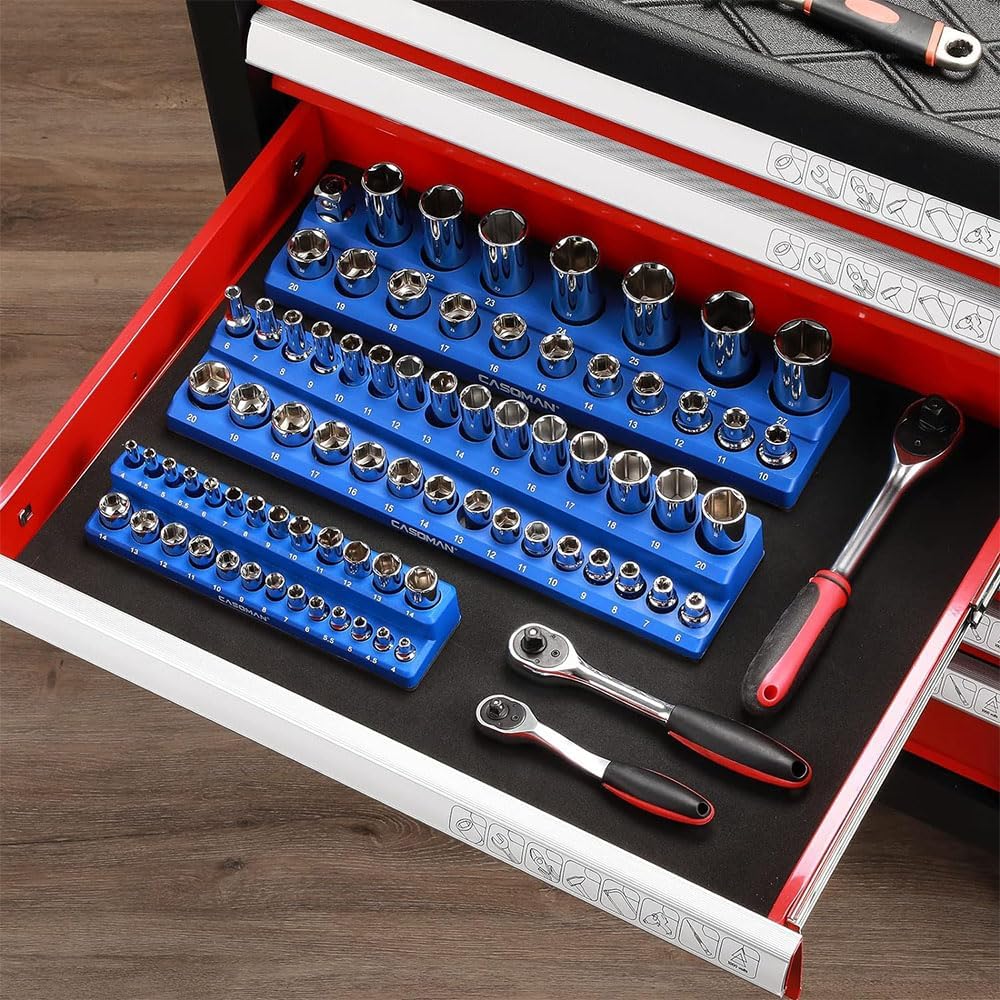Magnetischer Steckschlüssel-Organizer mit 75 Schlitzen, 3 Stück Metrischer Steckschlüsselhalter-Set