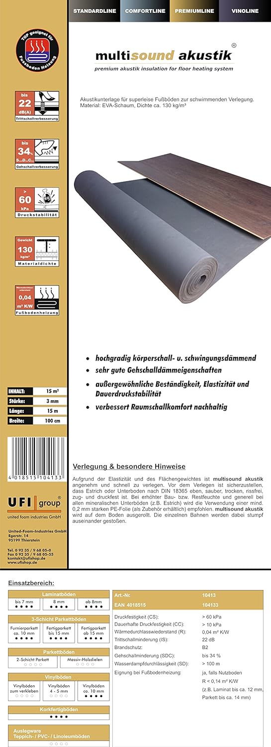 uficell® Multisound Akustik Trittschalldämmung für Parkett- und Laminatböden - Trittschallverbesseru