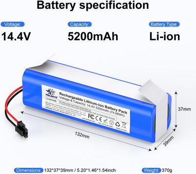 melasta Ersatz Li-ion Akku 14.4V 5200 mAh kompatibel für Eufy RoboVac X8, RoboVac X8 Hybrid, RoboVac