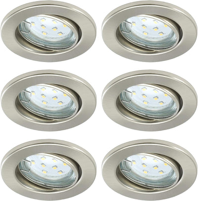 Trango 6er Set 6729-062-5WAK IP23 Einbaustrahler Edelstahl-Optikinkl. 6x 5 Watt GU10 LED Leuchtmitte