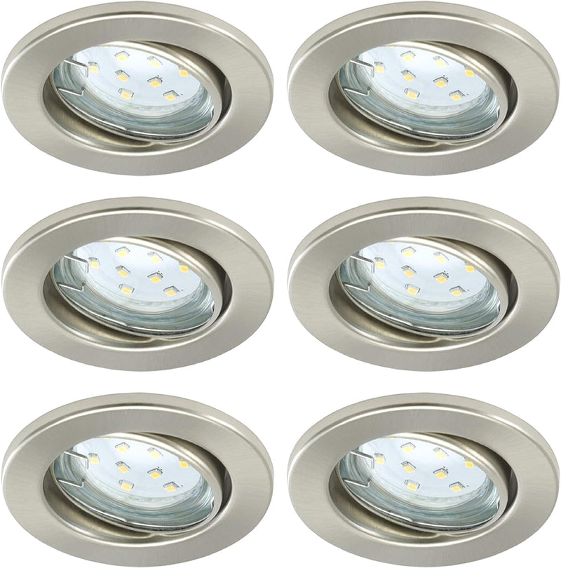 Trango 6er Set 6729-062-5WAK IP23 Einbaustrahler Edelstahl-Optikinkl. 6x 5 Watt GU10 LED Leuchtmitte