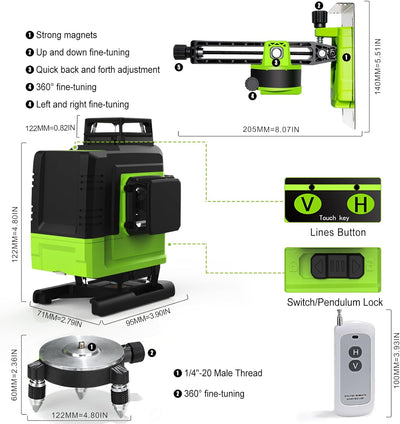 Zokoun Boden und Wand des Lasermoduls Leistungsstarkes Grün 16 Linien, um 360 ° drehbare selbstnivel