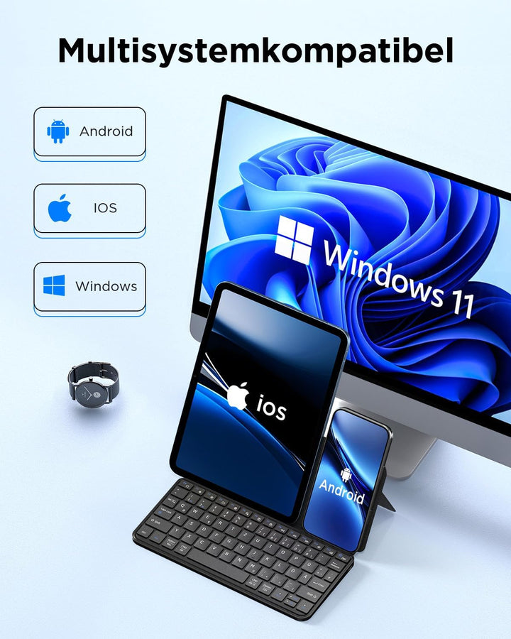 CACOE Mobile Bluetooth-Tastatur mit Ständer für Tablets, Ultraflache Tragbare, Faltbare, Dual-Channe