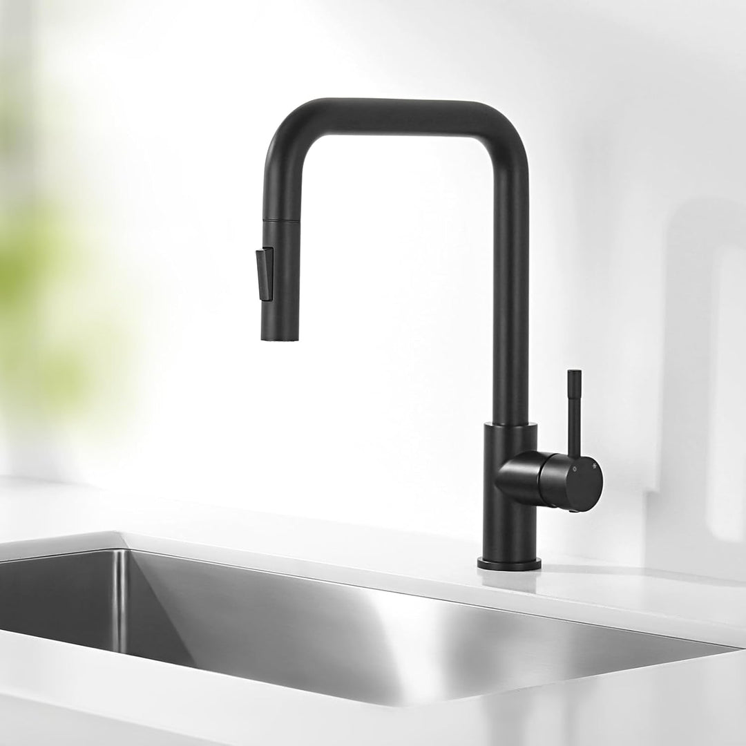 CECIPA Wasserhahn für Küche - Schwarz, Ausziehbare Küchenarmatur mit Brause, 360° Schwenkbar, Zwei S